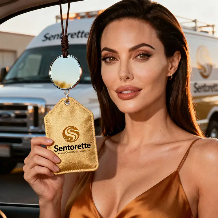 Purificador de ar automotivo como comunicação olfativa corporativa, lembrança positiva para clientes após entregas e transportes